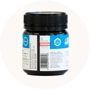 An example of where to find the lot number on a UMF 26+ Manuka Honey Jar